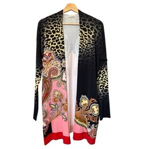 ETRO Silk Blend Leopard Paisley Open Front Cardigan Sweater Womens 44 or Large